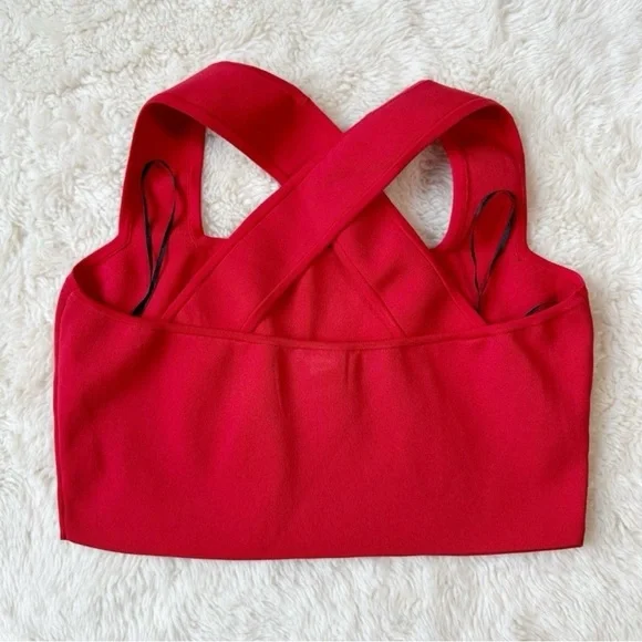 H&M Women Red Ribbed Cross Back Crop Top LARGE Preppy Bodycon Contemporary - Picture 4 of 8